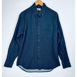 Taylor Stitch Shirt Mens 40 Dark Blue Textured Organic Cotton Button Down Casual